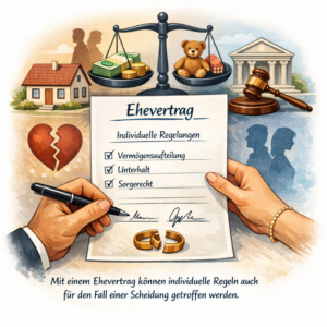 Mit einem Ehevertrag können individuelle Regeln auch für den Fall einer Scheidung getroffen werden.